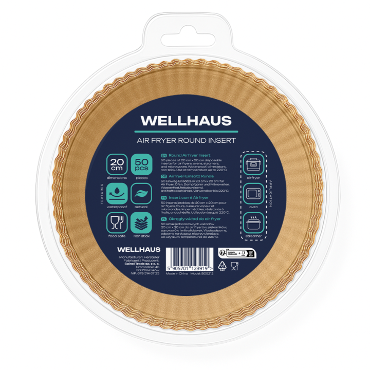 WELLHAUS Wkład do frytkownicy Air Fryer Okrągły 20cm x50sztuk