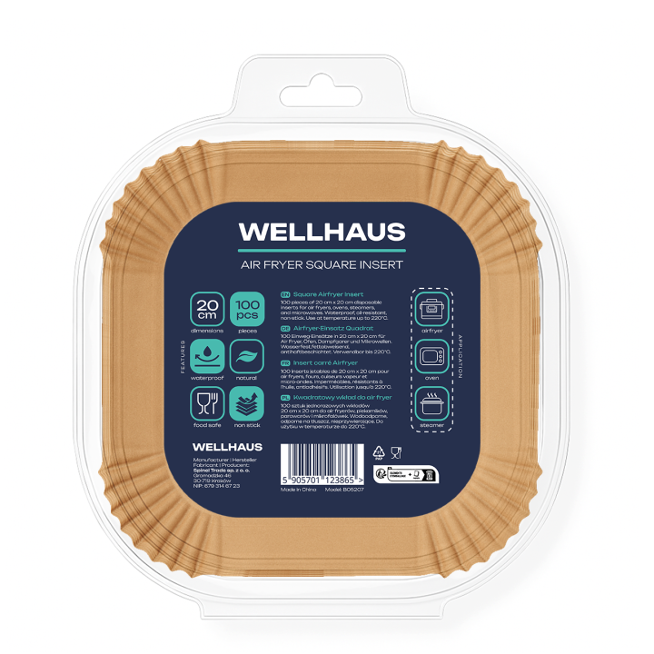 3x WELLHAUS Wkład do frytkownicy Air Fryer Kwadrat 20x20 cm x100sztuk