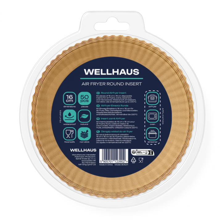 6x WELLHAUS Wkład do frytkownicy Air Fryer Okrągły 16cm x50sztuk