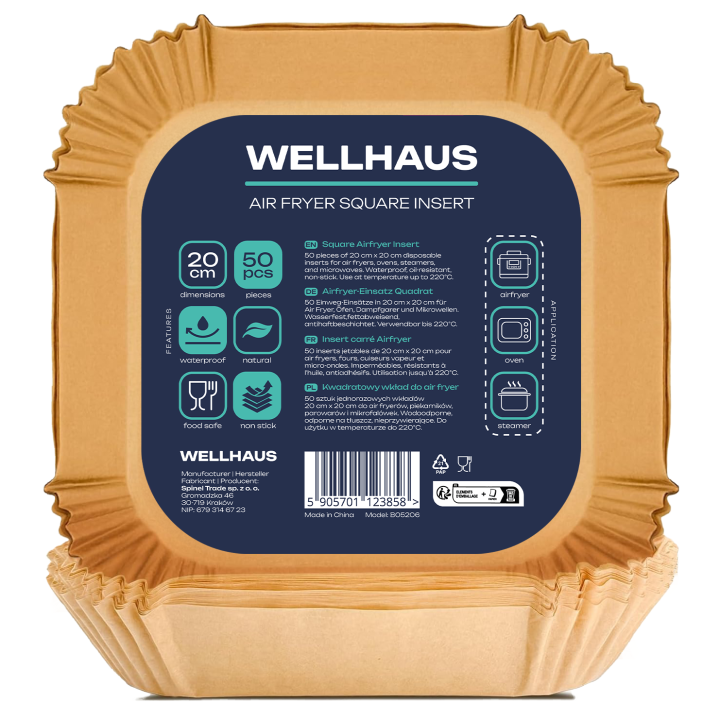 2x WELLHAUS Wkład do frytkownicy Kwadrat 20x20 cm x50sztuk + Prostokąt 19,5x13cm x50 sztuk
