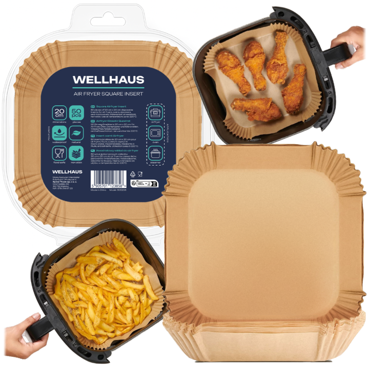2x WELLHAUS Wkład do frytkownicy Kwadrat 20x20 cm x50sztuk + Prostokąt 19,5x13cm x50 sztuk