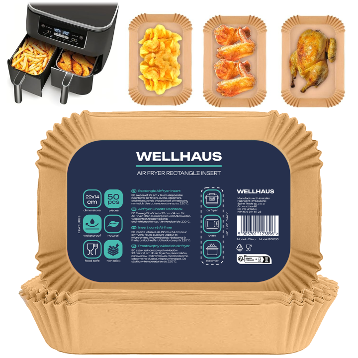 WELLHAUS Wkład do frytkownicy Air Fryer Prostokąt 22x14 cm x50sztuk