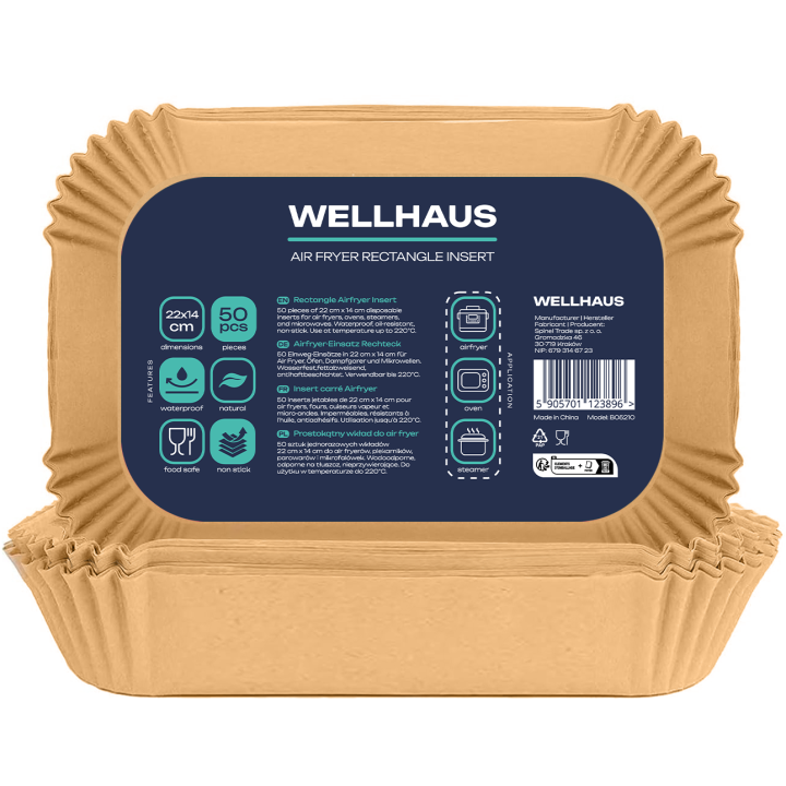 WELLHAUS Wkład do frytkownicy Air Fryer Prostokąt 22x14 cm x50sztuk