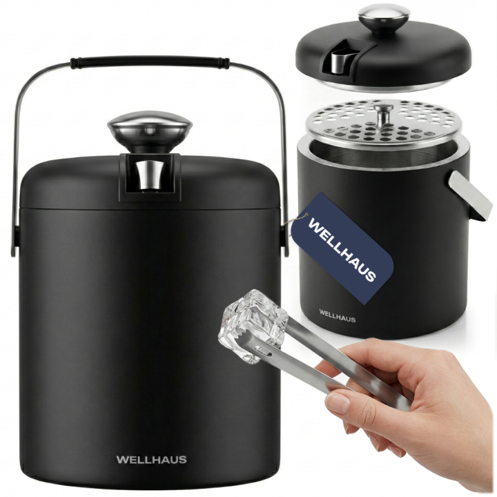 Wiaderko do lodu ze szczypcami 1,3l czarne WELLHAUS