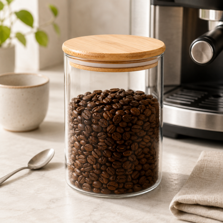 Pojemnik do przechowywania żywności szklany z drewnianą pokrywką 1000ml WELLHAUS