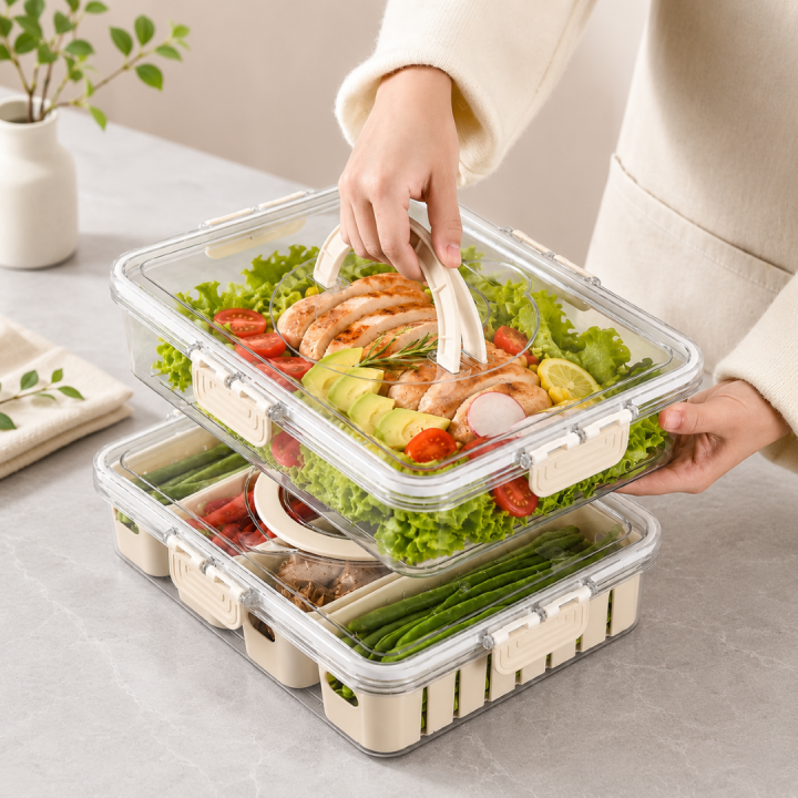 Plastikowy organizer kuchenny z przegródkami i pokrywką WELLHAUS
