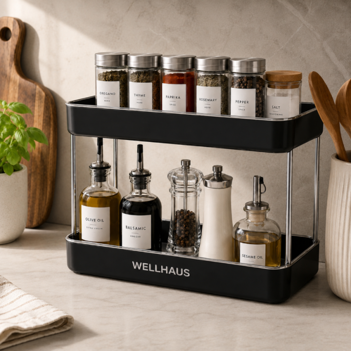 2-piętrowy organizer kuchenny czarny B3155-2 WELLHAUS