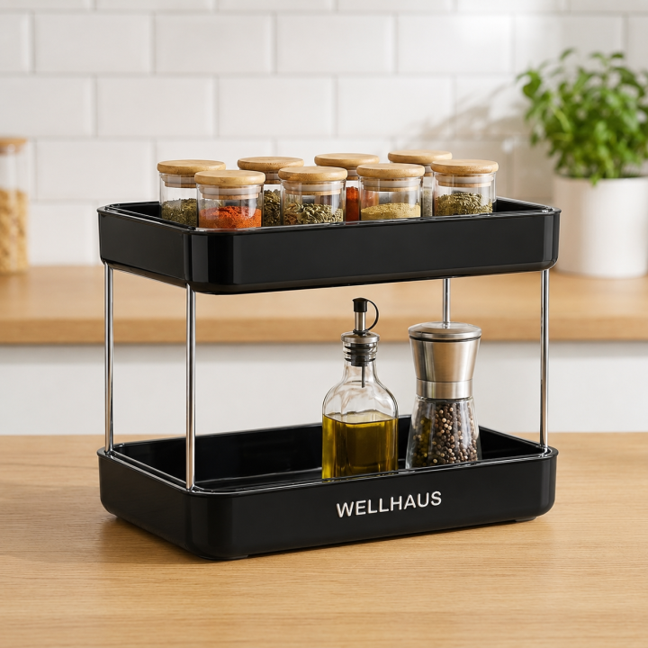 2-piętrowy organizer kuchenny czarny B3155-2 WELLHAUS