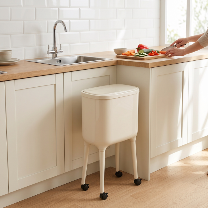 Kosz na śmieci na nóżkach beżowy DB1524-1 WELLHAUS