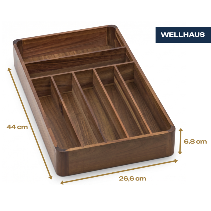 Wkład do szuflady na sztućce z drewna akacjowego 44x26,6x6,8 cm WELLHAUS